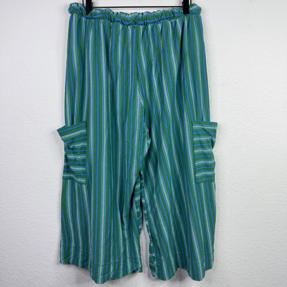 FP Beach Blanche Pants Womens M Green Striped Wide Leg Palazzo Boho Festival - Picture 2 of 12